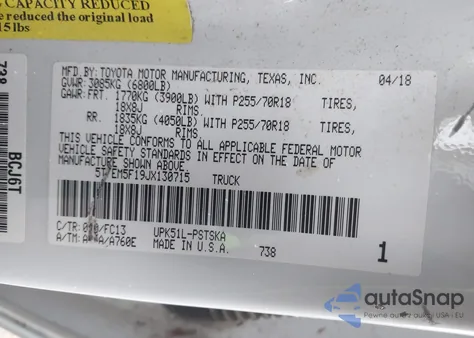 2018 Toyota Tundra Sr5 4.6L V8 from USA, damaged, VIN 5TFEM5F19JX130715